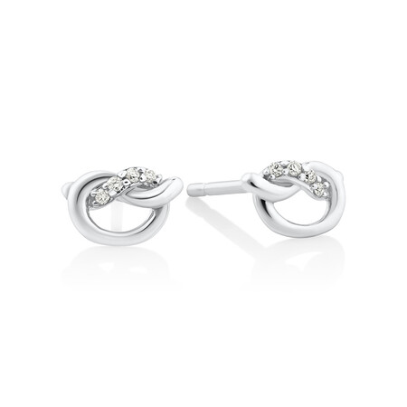 Mini Knot Stud Earrings with Diamonds in Sterling Silver