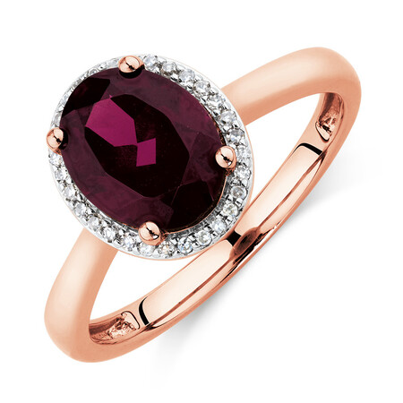 Ring with Rhodolite Garnet & Diamonds in 10ct Rose Gold Ring with Rhodolite Garnet & Diamonds in 10ct Rose Gold