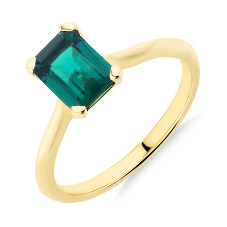 Ring With Created Emerald In 10kt Yellow Gold