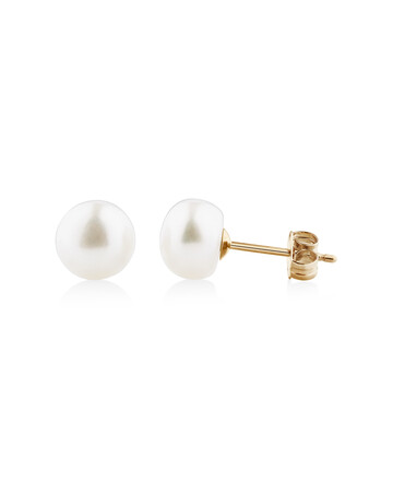 Stud Earrings with 7mm Button Cultured Freshwater Pearl in 10kt Yellow Gold Stud Earrings with 7mm Button Cultured Freshwater Pearl in 10kt Yellow Gold