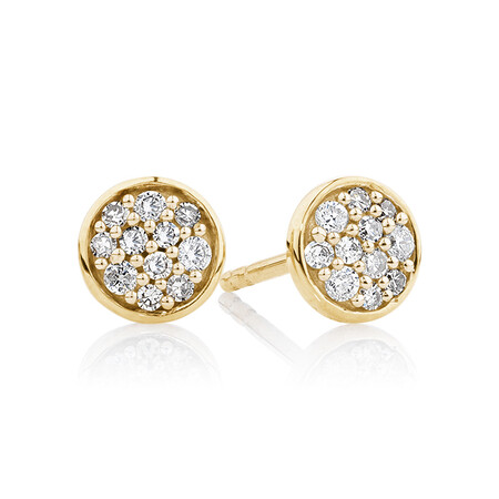 Pave Circle Stud Earrings with 0.14 Carat TW of Diamonds in 10ct Yellow Gold Pave Circle Stud Earrings with 0.14 Carat TW of Diamonds in 10ct Yellow Gold