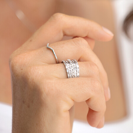 Multi Row Ring with 1 Carat TW of Diamonds in 10ct White Gold Multi Row Ring with 1 Carat TW of Diamonds in 10ct White Gold