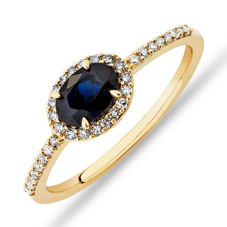 Halo Ring with Sapphire & 0.15 Carat TW of Diamonds in 10kt Yellow Gold Halo Ring with Sapphire & 0.15 Carat TW of Diamonds in 10kt Yellow Gold