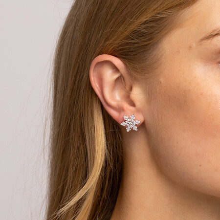 Pave Floral Stud Earrings with White Cubic Zirconia in Sterling Silver Pave Floral Stud Earrings with White Cubic Zirconia in Sterling Silver