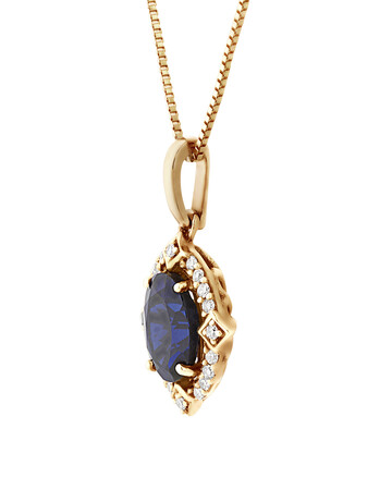 Pendant with Laboratory Created Sapphire & Natural Diamonds in 10kt Yellow Gold Pendant with Laboratory Created Sapphire & Natural Diamonds in 10kt Yellow Gold