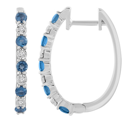 Huggie Earrings with Topaz & Diamond in 10ct White Gold Huggie Earrings with Topaz & Diamond in 10ct White Gold