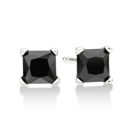 Square Stud Earrings with Black Cubic Zirconia in Sterling SIlver Square Stud Earrings with Black Cubic Zirconia in Sterling SIlver
