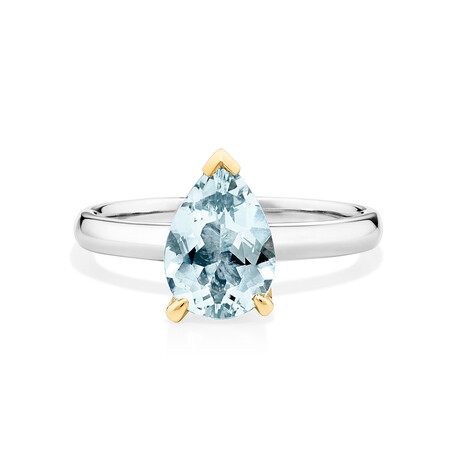 Ring with Aquamarine in 10kt Yellow Gold & Sterling Silver Ring with Aquamarine in 10kt Yellow Gold & Sterling Silver