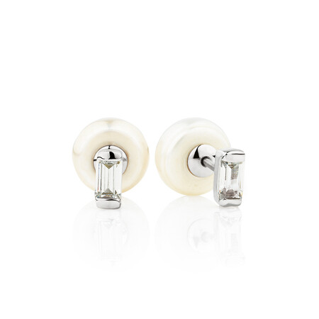 Stud Earrings with Cultured Freshwater Pearls & Cubic Zirconia in Sterling Silver Stud Earrings with Cultured Freshwater Pearls & Cubic Zirconia in Sterling Silver