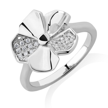 Flower Ring with White Cubic Zirconia in Sterling Silver Flower Ring with White Cubic Zirconia in Sterling Silver