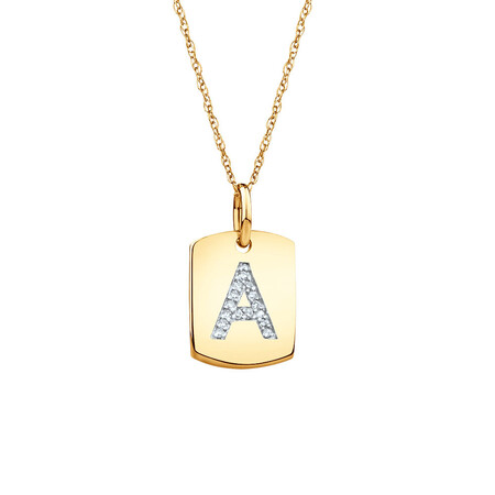 "A" Initial Rectangular Pendant With Diamonds In 10ct Yellow Gold "A" Initial Rectangular Pendant With Diamonds In 10ct Yellow Gold