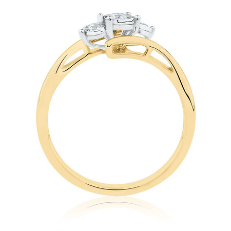 Three Stone Engagement Ring with 0.15 Carat TW of Diamonds in 10ct Yellow & White Gold Three Stone Engagement Ring with 0.15 Carat TW of Diamonds in 10ct Yellow & White Gold