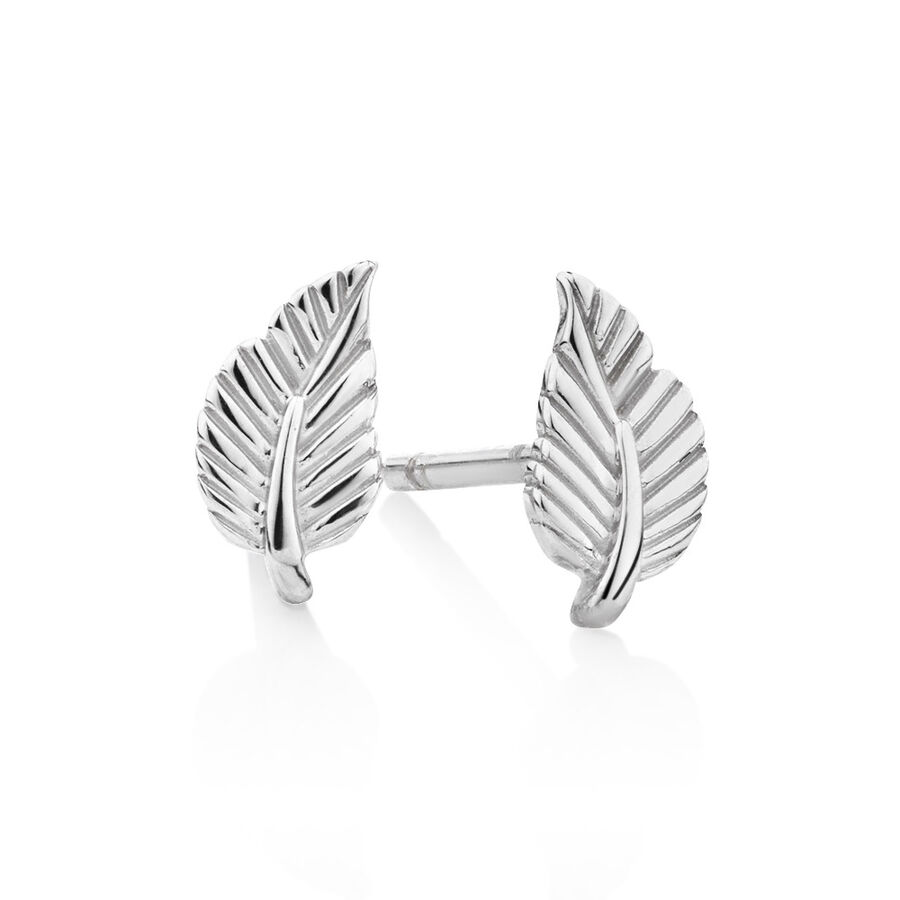 Leaf Stud Earrings in Sterling Silver