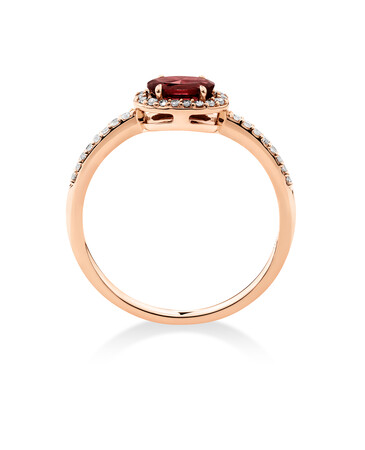 Halo Ring with Rhodolite Garnet & 0.15 Carat TW of Diamonds in 10kt Rose Gold Halo Ring with Rhodolite Garnet & 0.15 Carat TW of Diamonds in 10kt Rose Gold