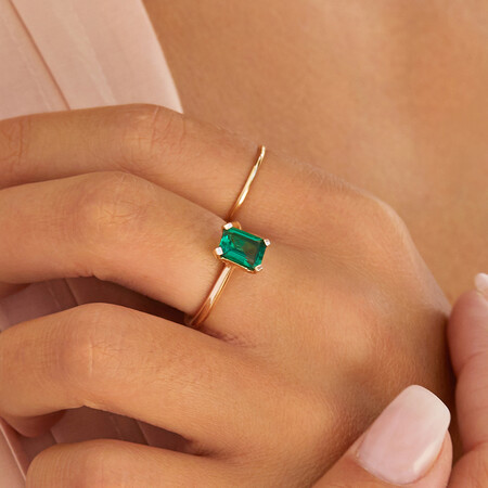Ring With Laboratory Created Emerald In 10kt Yellow Gold Ring With Laboratory Created Emerald In 10kt Yellow Gold