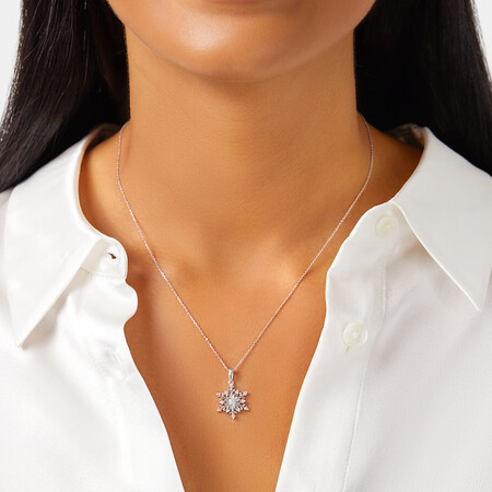 Snowflake Pendant with Diamonds in Sterling Silver Snowflake Pendant with Diamonds in Sterling Silver