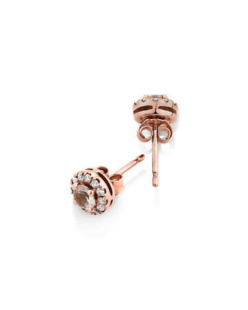 Halo Stud Earrings with Morganite & 0.22 Carat TW of Diamonds in 10kt Rose Gold Halo Stud Earrings with Morganite & 0.22 Carat TW of Diamonds in 10kt Rose Gold