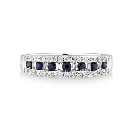 Natural Blue Sapphire Ring with 0.29 Carat TW of Diamonds In 10ct White Gold Natural Blue Sapphire Ring with 0.29 Carat TW of Diamonds In 10ct White Gold