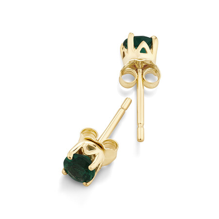 Stud Earrings with Laboratory Created Emerald in 10kt Yellow Gold Stud Earrings with Laboratory Created Emerald in 10kt Yellow Gold