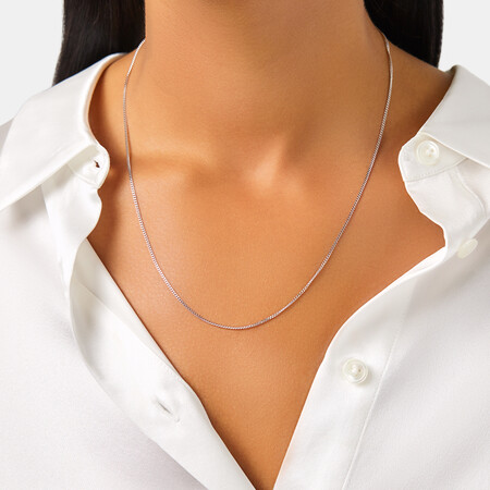 50cm (20") 1mm-1.5mm Width Curb Chain in 10kt White Gold 50cm (20") 1mm-1.5mm Width Curb Chain in 10kt White Gold