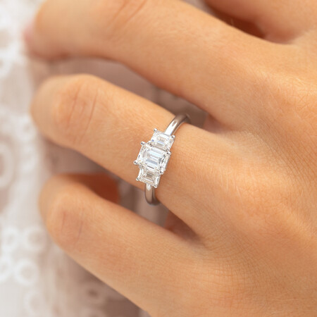 Sir Michael Hill Designer Three Stone Emerald Cut Engagement Ring with 1.42 Carat TW of Diamonds in 18kt White Gold Sir Michael Hill Designer Three Stone Emerald Cut Engagement Ring with 1.42 Carat TW of Diamonds in 18kt White Gold