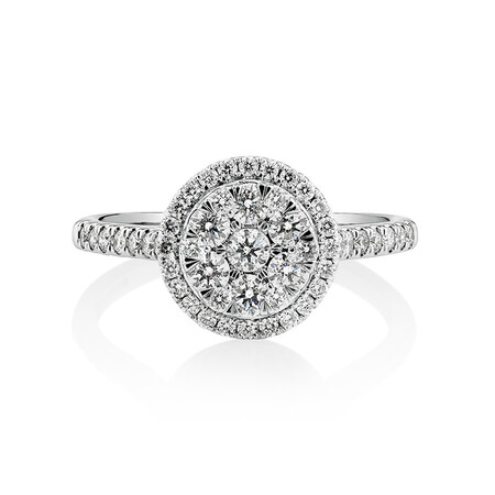Cluster Halo Engagement Ring with 0.75 Carat TW of Diamonds in 10ct White Gold Cluster Halo Engagement Ring with 0.75 Carat TW of Diamonds in 10ct White Gold