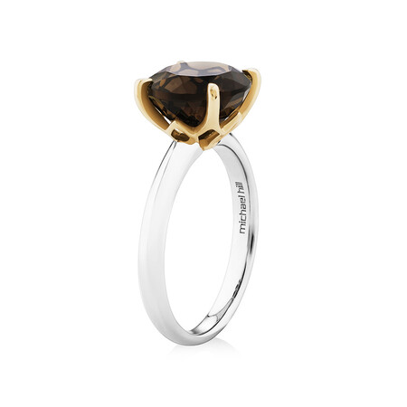 Ring with Smokey Quartz in Sterling Silver & 10kt Yellow Gold Ring with Smokey Quartz in Sterling Silver & 10kt Yellow Gold