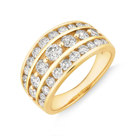 Three Row Ring with 2 Carat TW of Diamonds in 10kt Yellow Gold Three Row Ring with 2 Carat TW of Diamonds in 10kt Yellow Gold