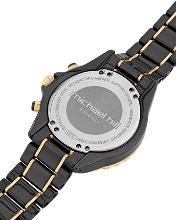 Chronograph Watch with 0.50 Carat TW of Diamonds in Black Ceramic & Gold Tone Stainless Steel Chronograph Watch with 0.50 Carat TW of Diamonds in Black Ceramic & Gold Tone Stainless Steel