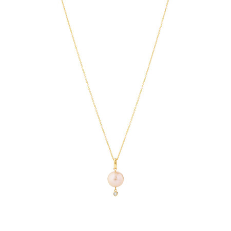 Pendant With Diamond & Cultured Freshwater Pearl In 10kt Yellow Gold Pendant With Diamond & Cultured Freshwater Pearl In 10kt Yellow Gold