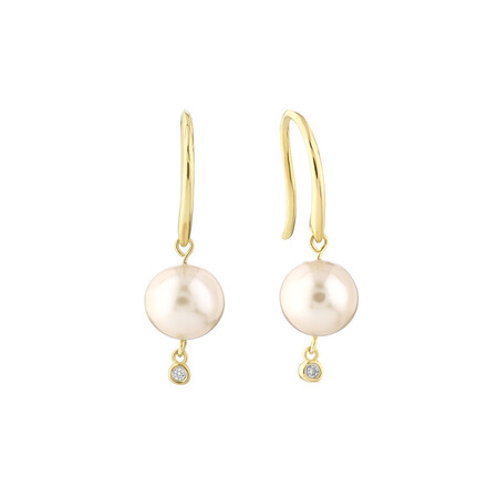 Drop Earrings with Cultured Freshwater Pearl & Diamonds in 10kt Yellow Gold Drop Earrings with Cultured Freshwater Pearl & Diamonds in 10kt Yellow Gold
