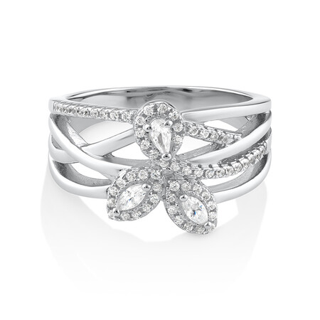 Crossover Ring with Cubic Zirconia in Sterling Silver Crossover Ring with Cubic Zirconia in Sterling Silver