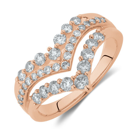 Three Row Chevron Ring with 0.75 Carat TW of Diamonds in 10kt Rose Gold Three Row Chevron Ring with 0.75 Carat TW of Diamonds in 10kt Rose Gold