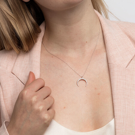 Half Moon Pendant with Diamonds in Sterling Silver Half Moon Pendant with Diamonds in Sterling Silver