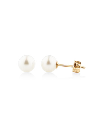 Stud Earrings with 6mm Round Cultured Freshwater Pearl in 10kt Yellow Gold Stud Earrings with 6mm Round Cultured Freshwater Pearl in 10kt Yellow Gold