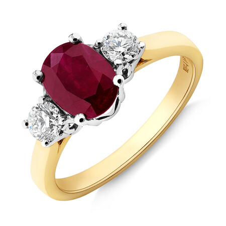 Ring with Ruby & 0.40 Carat TW of Diamonds in 18kt Yellow & White Gold Ring with Ruby & 0.40 Carat TW of Diamonds in 18kt Yellow & White Gold