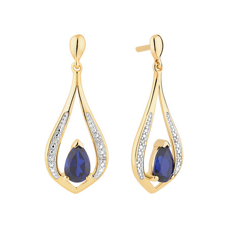 Stud Earrings with Created Sapphire & Diamonds in 10ct Yellow Gold Stud Earrings with Created Sapphire & Diamonds in 10ct Yellow Gold