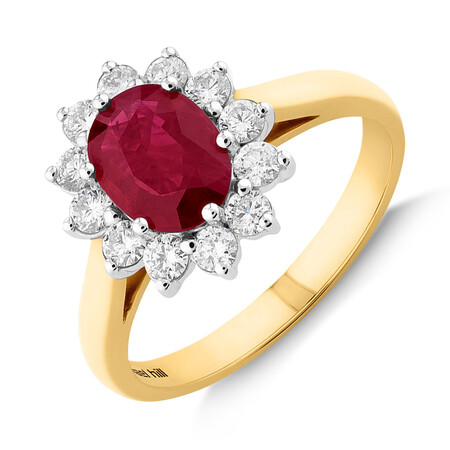 Ring with Ruby & 0.48 Carat TW of Diamonds in 18kt Yellow & White Gold Ring with Ruby & 0.48 Carat TW of Diamonds in 18kt Yellow & White Gold