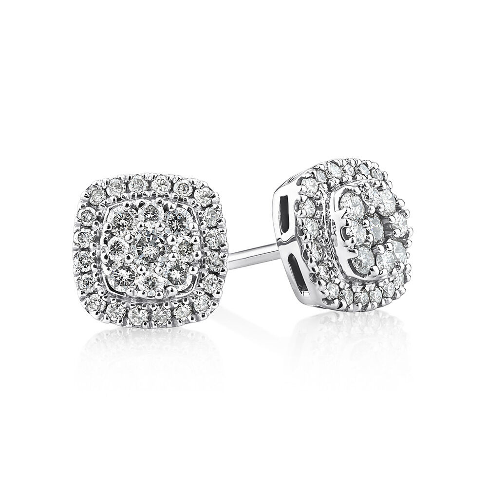 Cluster Stud Earrings with 0.50 Carat TW of Diamonds in 10ct White Gold