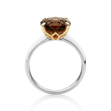 Ring with Smokey Quartz in Sterling Silver & 10kt Yellow Gold Ring with Smokey Quartz in Sterling Silver & 10kt Yellow Gold