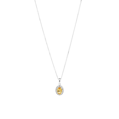 Halo Pendant with Citrine and 0.04 TW of Diamonds in Sterling Silver Halo Pendant with Citrine and 0.04 TW of Diamonds in Sterling Silver