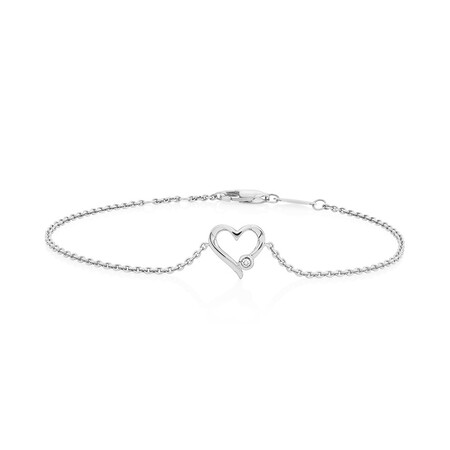 Heart Bracelet With Diamond In Sterling Silver