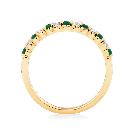 Stacker Ring with Emerald & 0.15 Carat TW of Diamonds in 10kt Yellow Gold Stacker Ring with Emerald & 0.15 Carat TW of Diamonds in 10kt Yellow Gold