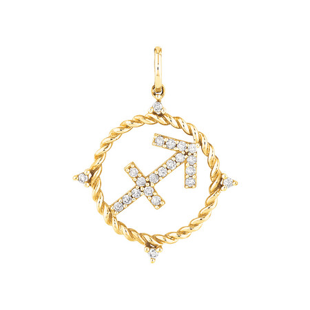 Sagittarius Zodiac Pendant with 0.15 Carat TW of Diamonds in 10kt Yellow Gold