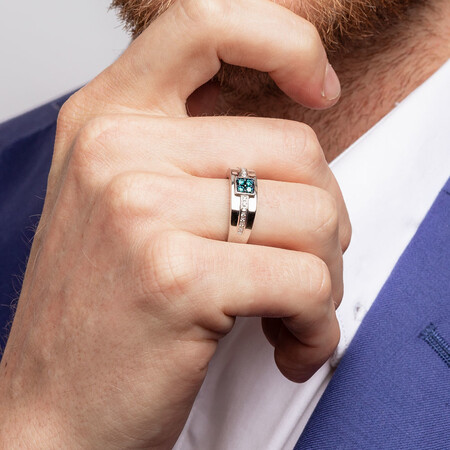 Men's Ring with 1/4 Carat TW of White & Enhanced Blue Diamonds in 10ct White Gold Men's Ring with 1/4 Carat TW of White & Enhanced Blue Diamonds in 10ct White Gold
