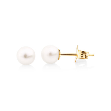 Stud Earrings with 5mm Round Cultured Freshwater Pearl in 10kt Yellow Gold Stud Earrings with 5mm Round Cultured Freshwater Pearl in 10kt Yellow Gold