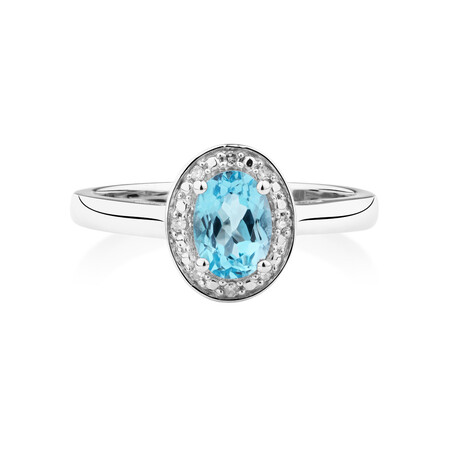 Halo Ring with Topaz & Diamonds in Sterling Silver Halo Ring with Topaz & Diamonds in Sterling Silver