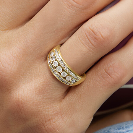 Three Row Ring with 1 Carat TW of Diamond in 10kt Yellow Gold Three Row Ring with 1 Carat TW of Diamond in 10kt Yellow Gold