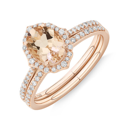 Bridal Set with 0.30 Carat TW of Diamonds & Morganite in 14kt Rose Gold Bridal Set with 0.30 Carat TW of Diamonds & Morganite in 14kt Rose Gold