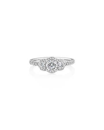 Sir Michael Hill Designer Three Stone Halo Engagement Ring with 1.07 Carat TW of Diamonds in 18ct White Gold Sir Michael Hill Designer Three Stone Halo Engagement Ring with 1.07 Carat TW of Diamonds in 18ct White Gold